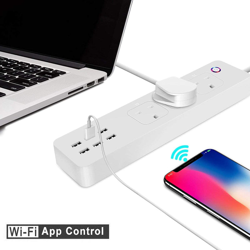 DAMAX-A Smart WiFi Power Strip APP Voice Individual Control Home Assistant 3 AC 6 USB Extension Lead